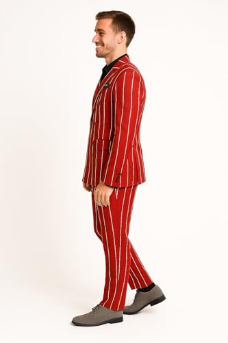 Men's Red and White Pinstripe Double-Breasted Suit - 1920s Gangster Christmas Blazer and Pants2