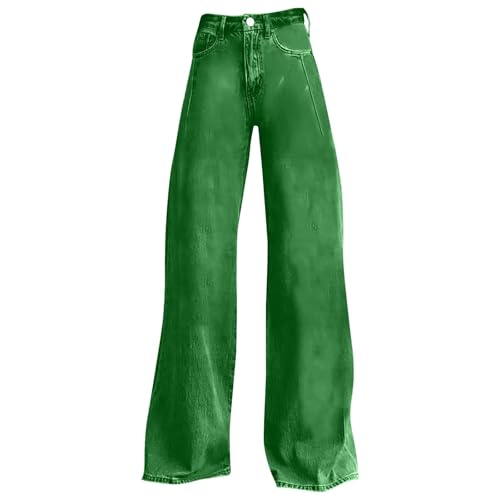 Fall Jeans for Women with Pockets High Waist Strength Casual Jeans Wide Leg Baggy Flare Solid Color Denim Pants Fashion4