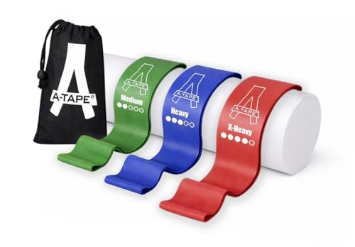 Image of A-Tape Resistance Loop Bands Set for Men & Women | Premium Natural Rubber Heavy Duty Workout Bands for Legs, Glutes, Squats, Stretching, Fitness & Physiotherapy (Blue,Green,Red) (Pack-3)