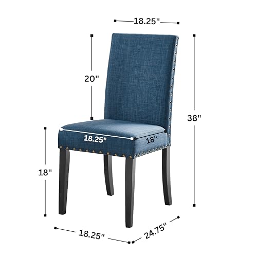 Image of Roundhill Furniture Biony Blue Fabric Dining Chairs with Nailhead Trim, Set of 2