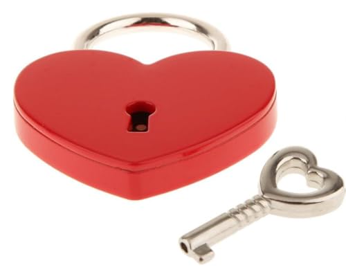 zmgmsmh 1 pcs Metal Heart Shaped Polished Padlock with Skeleton Key Replacement Handbag Bag Wedding Bow Lock Jewelry Box Storage Box Lock Diary Book (Red-1 pcs)
