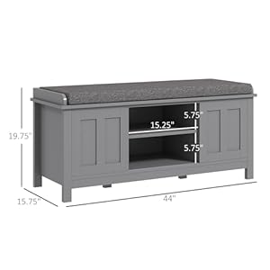HOMCOM Entryway Shoe Bench Storage Ottoman with Sliding Doors, Adjustable Shelving, 6 Compartments, and Padded Seat, Holds 10 Pairs, Gray HOMCOM Entryway Shoe Bench Storage Ottoman with Sliding Doors Adjustable Shelving 6 Compartments and Padded Seat Holds 10 Pairs Gray