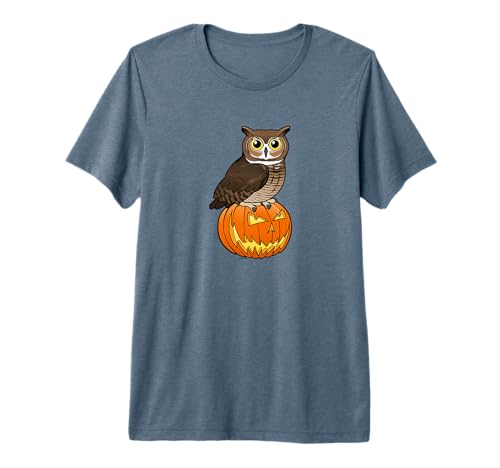Great Horned Owl Halloween Pumpkin Spooky Holiday Cute Bird Premium Tri-Blend T-Shirt