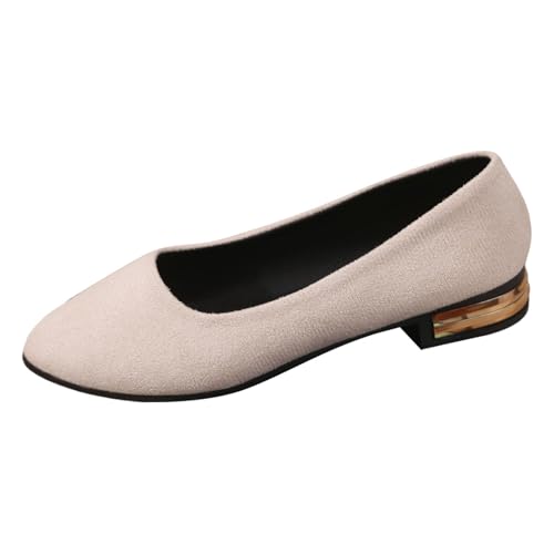 Zapatos informales para mujer, de piel, elegantes, cómodos, con puntera y tacón en bloque para todo el año, zapatos de moda para mujer, beige, 39 EU