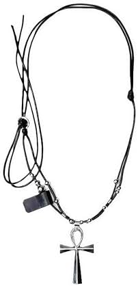 O'rengela Pendant Necklace, Black Leather Cord, Silver Beaded Chain