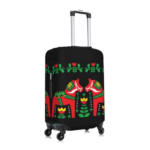 Red Swedish Dala Horse Folk Art Luggage Cover Elastic Suitcase Covers for Protector Suitcase Sleeve for Luggage 18-32 In3