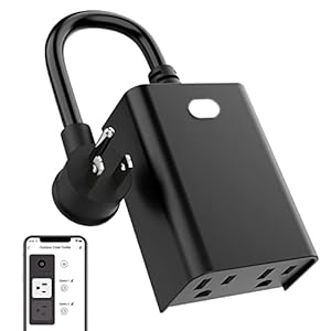WiFi Outdoor Smart Plug, Smart Plugs That Work with Google Home for Voice Control, Wireless Remote APP Control Smart Outlet Timer with 2 Grounded, No Hub Required, ETL FCC Certified