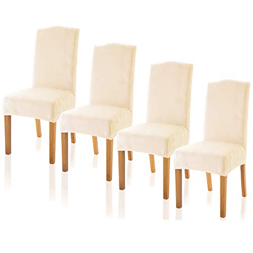 Tianshu Velvet Chair Covers For Dining Room Set Of 4, Soft Plush Dining Chair Slipcover, Stylish Removable Dining Room Chair Cover, Antislip Kitchen Chair Covers (4 Pack, Ivory) #TOP30