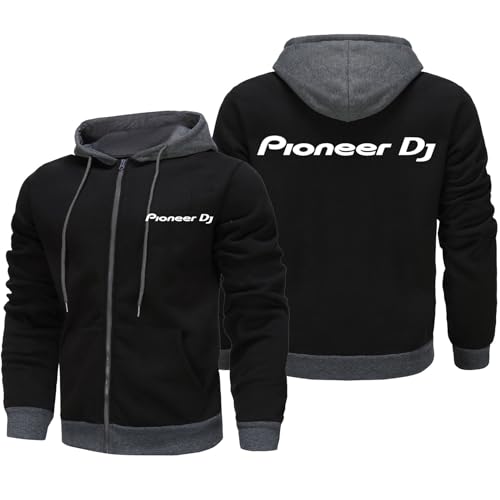 MODRYER Sweat-Shirt Zippé pour Homme pour Pioneer DJ Sweat À Capuche en Polaire Vestes pour Pro DJ Sweat-Shirts en Polaire d'hiver Épais Chauds Vêtements D'extérieur Coupe-Vent,Black-XXL