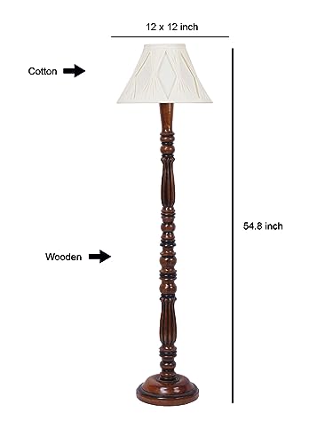 Image of Curtain Pleated Off-White Cotton Floor Lamp with Wooden Base - Height 53 Inches | Elegant Standing Lamp for Living Room, Bedroom & Office | Stylish Home Decor & Lighting