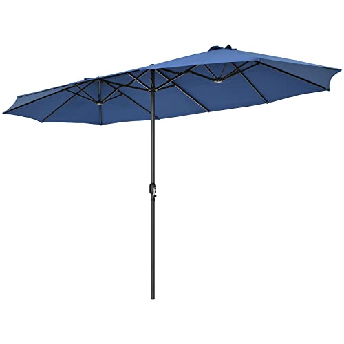 Tangkula 15Ft Double-Sided Patio Umbrella, Outdoor Extra Large Umbrella W/Hand-Crank System & Air Vents, Market Twin Umbrella W/ 12-Rib Sturdy Metal Frame For Poolside, Garden Backyard (Navy Blue) #TOP13