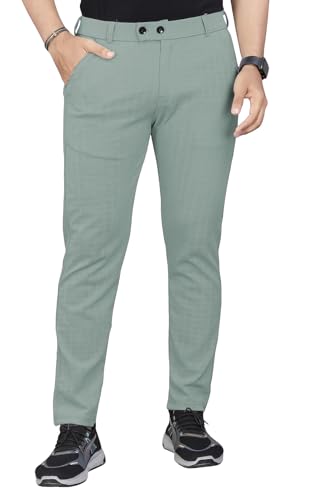 Image of Mehrang Men's Casual Textured Regular Fit Trousers, Formal Pants with Button Closure, Side Pockets, Polyester Trouser for Men