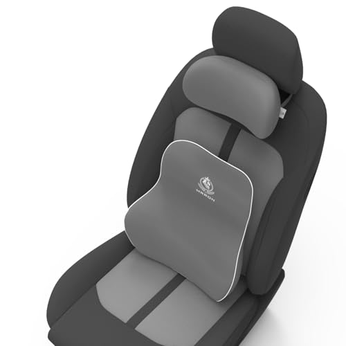 Image of MRRON Series Memory Foam Neck Rest & Lumbar Support for Car or Office Chair, Neck Pillow Kit Designed Ergonomically for Extra Support (Grey, Long Bac)