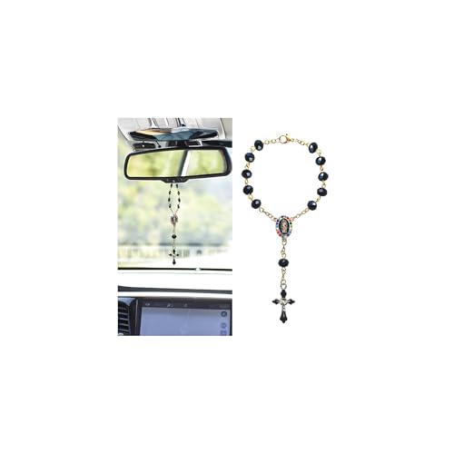 Zpana Bling Car Rosary for Rearview Mirror, Cross Catholic Religious