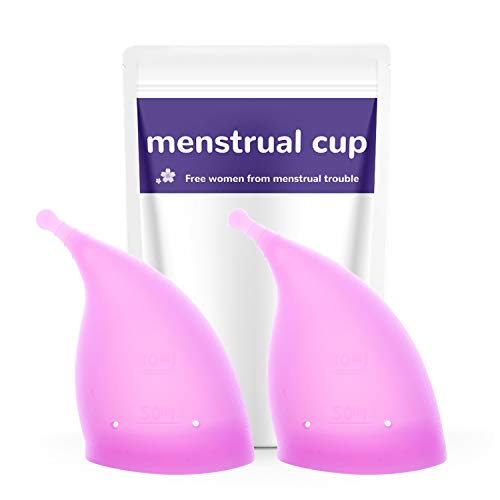 Scienlodic Menstrual Cups 2-Pack - Comfortable Reusable Period Cup-Stomach-Shaped Menstrual Cup-fits The Physiological Curve- Regular and Heavy Flow with a Storage Bag Purple S Menstrual Products