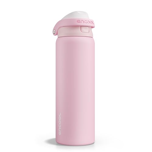 Image of ENCOOL Leakproof Insulated Water Bottle with Straw Dual-Sip Water Bottle Bag-Safe Design for Work, Commute & Gym - Keeps Drinks Cold All Day, 32 oz, Poppy Pink