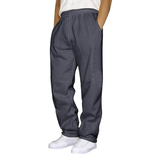 Pantalones de mezclilla holgados para hombre, de pierna ancha, ajuste holgado, con cordón en la cintura, pantalones de mezclilla relajados de pierna recta para uso casual, costuras duraderas, tela