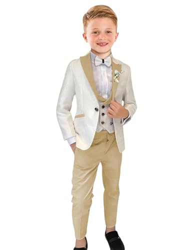 Boys Baby Suit Champagne Formal Suits for Boy Jacquard Pattern 5 Piece Tuxedo Casual Wedding Party Outfit Size 3
