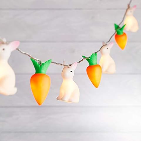 Lights4fun Easter Bunny & Carrot Battery Operated LED String Fairy Lights with Timer Cover