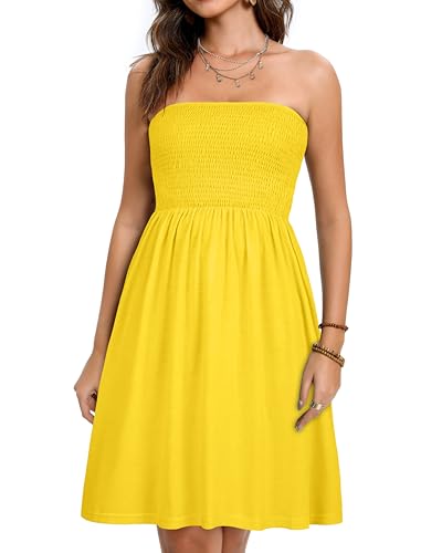 Image of elescat Summer Dresses for Women 2026 Strapless Casual Beach Cover Ups Tube Top Sundress