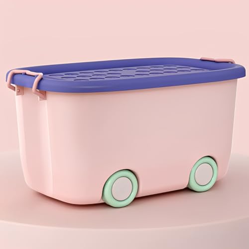 Image of JD FRESH 25 Litre Rolling Toy Storage Box /Colorful Car-Shaped Kids Toy Storage Organizer /Large Size Plastic Storage Box with Wheels & Handle /Stackable Storage Container Box (Pack of 1, Pink)