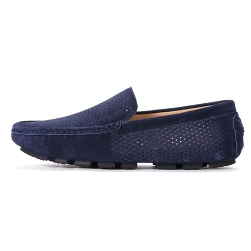 Vintage Loafers for Men's Suede Vamp Hollow Working Driving Loafers Round Toe Solid Color Slip On3