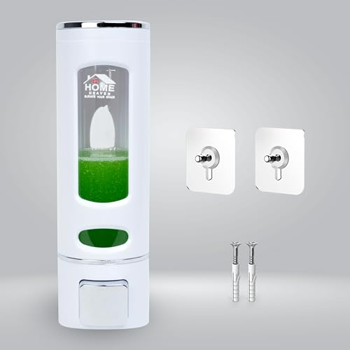 Image of 400ml No-Drill Adhesive Wall-Mounted Soap Dispenser - Durable ABS Plastic Holds Hand Wash - Shower Gel - Sanitizer Compact White Capsule Design for Kitchen - Bathroom Sink (1-Pack)