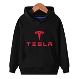 Fashvacation Kids Tesla Car Red Logo Hoodies Pullover Boys Casual Cotton Sweatshirt Tops with Pocket