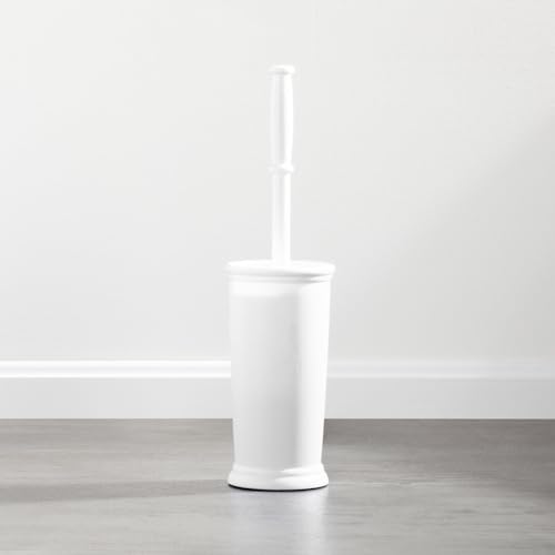 Image of mDesign Toilet Bowl Brush and Holder - Covered Bathroom Brush - Standing Scrubber in Modern Holder - Compact, Space Saving, Deep Cleaning - White