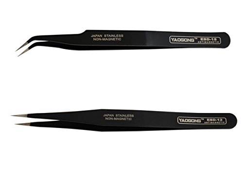 Yaogong Stainless Steel Slant Tips Pointed And Curved Tweezer 2 Pieces Set Both For Eyebrow Hari, Facial Hair Removal and Phone Repairing1.8MM Thickness 