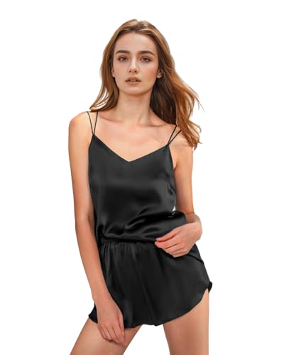 100% Mulberry Silk Pajamas Set for Women - 19 Momme Silk V-Neck Cami & Shorts, Luxury Sleepwear