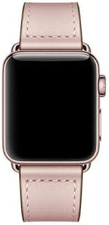amhello Pulseira de relógio de couro feminina compatível com Apple iWatch Series 7 SE 6 5 4 3 2 - 42 mm 44 mm 45mm Pulseira rosa bebê + conector rosa bebê