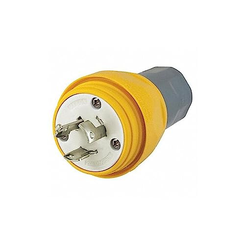 Watertight Devices, Twist-Lock Plug, 20A, 125/250V AC, 3 Pole, 3 Wire, Thermoplastic elastomer, Non-NEMA, Yellow