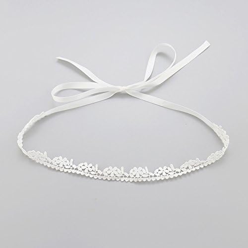 RQJ Newborn Christening Baby Headband Bows Baptism Flower Hairband White Hair Bows with Adjustable Ribbon3