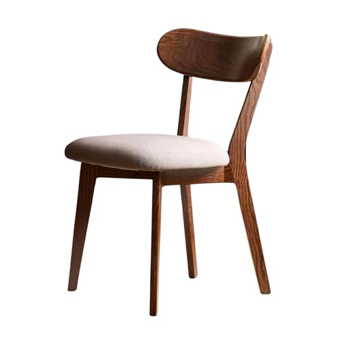 Image of 100% Solid Wood Dining Chairs,Mid Century Modern Dining Chairs with Rounded Backrest,Kitchen,Dining Room Chairs Set of 1 /2 /4 (1, Walnut Color Grey Upholstery)