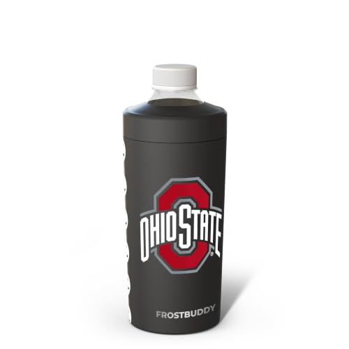 Image of Frost Buddy XL Can Cooler - Stainless Steel (Ohio State Buckeyes - Black) | Keeps drinks chilled 12+ hrs | No sweat, no condensation | Fits slim & standard cans | Durable, portable design