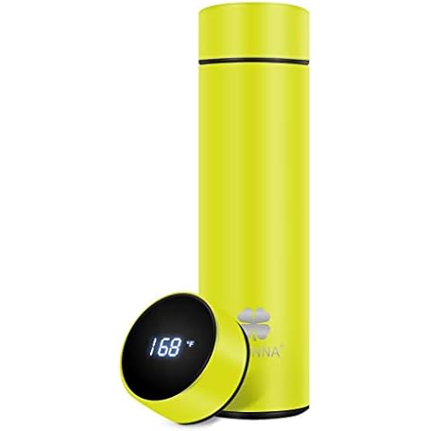 Insulated bottle,Coffee bottle,Tea Infuser Bottle,Smart Sports Water Bottle with LED Temperature Display,Double Wall Vacuum Insulated Water Bottle, Stay Hot for 24 Hrs,Cold for 24 Hrs (yellow, 16 oz) Cover