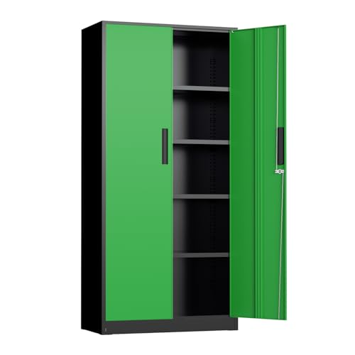 Image of INTERGREAT Metal Storage Cabinet, 72 inch Locking Steel Cabinets with 2 Door and 4 Adjustable Shelves, Tall Metal Cabinet for Home Office, Garage, Warehouse,(Black+Green)