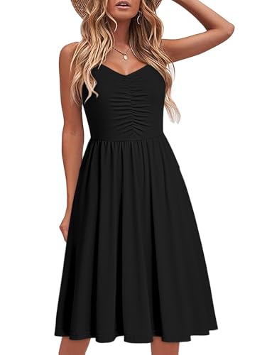 Image of YATHON Casual Dresses for Women Sleeveless Cotton Summer Beach Dress A Line Spaghetti Strap Sundresses with Pockets