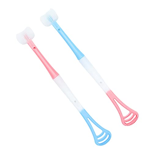 XPEX Paquete de 2 cepillos de Dientes de Triple Cabezal, Limpiador de Lengua, Limpiador de Superficies de Dientes, Cepillo de Dientes portátil para Adultos y niños