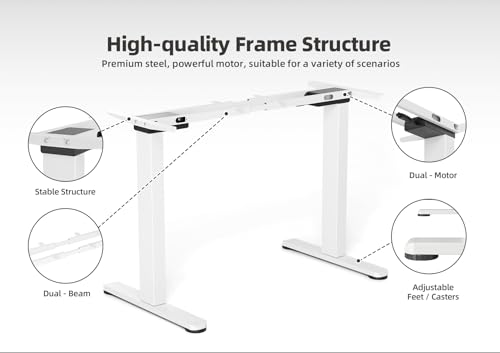 Image of Claiks Dual Motor Standing Desk Frame, Electric Stand Up Desk Legs Frame Workstation Up to 63 inch,T-Shaped Adjustable Standing Computer Desk for Home and Office, (White Frame only)