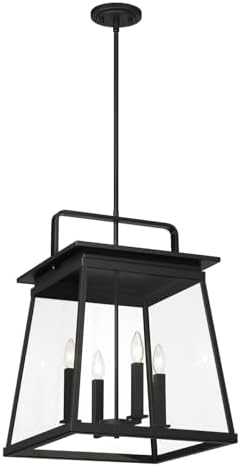 Minka Lavery 73216-66A Isla Vista Clear Glass Panels Hanging Lantern, 4-Light 240 Total Watts, 23" H x 16" W, Coal Black