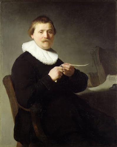 Affiche Homme aiguisant une plume de Rembrandt toile d'art salon élégant