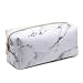 Marble Makeup Bag Organizer Portable Cosmetic Pouch Travel Brush Holder PU Handbag with Gold Zipper Pencil Storage Case for Women Purse,White (7.5"x3.5"x2.8")