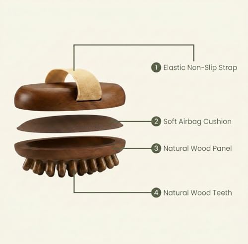 Wooden Meridian Massage Brush - Cepillo de Masaje & Wooden Hair Comb for Gentle Lymphatic Drainage, Oil-Safe Natural Wood Body & Scalp Brush with Cushioned Teeth, Self-Care Gift for Women — view 2