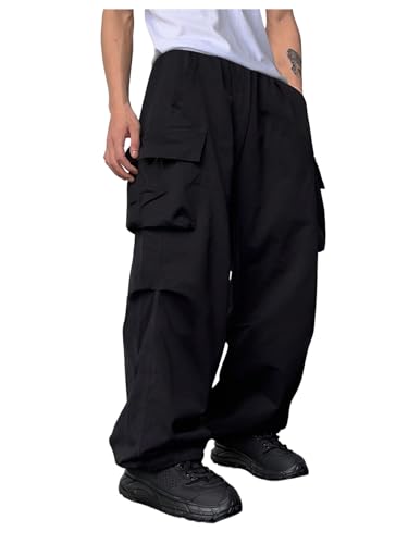 GORGLITTER Boy's Pants Baggy Cargo Wide Leg Pants Casual Y2K Flap Pocket Side Elastic Waist Loose Trousers 8-16Y