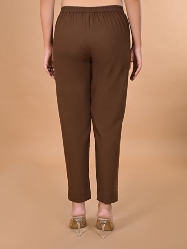 Image of D K W Women's Mid Rise Relaxed Fit Cotton Flex Trousers with Elastic Back & Drawstring - Ideal for Winter, Formal, Office & Casual Wear, Comfortable for Girls and Women