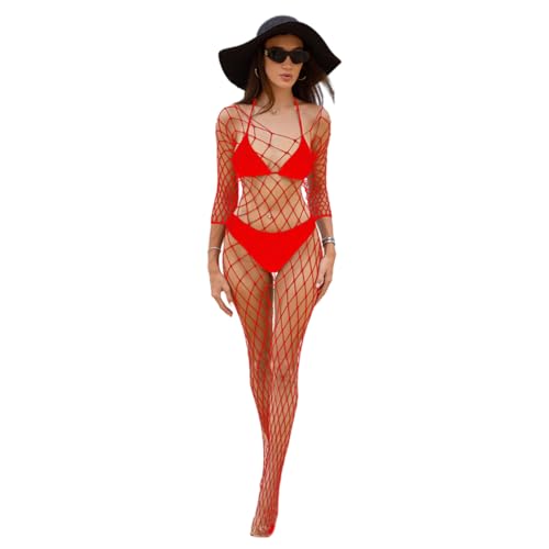 Pyasuye Frauen Sehen Durch Mesh BodyStocks Dessous Langhärme Nickless Overall Strumpfhosen Exotische Babydolls Unterwäsche Mesh Strumpfhosen...