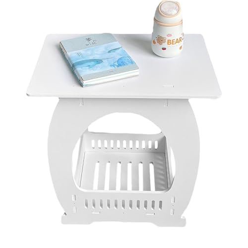 Qoukonao Mesitas de Noche pequeñas, Mesa Auxiliar Blanca con Estante de Almacenamiento, mesitas de Noche de Espacio pequeño, mesita de Noche para decoración del hogar, para Sala de Estar, Dormitorio