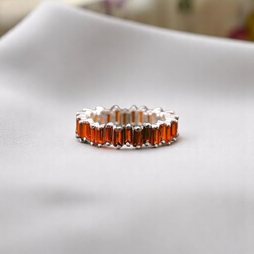 14K Solid Gold Garnet Wedding Band for Women, Baguette Cut Garnet Eternity Ring, Dainty Stackable Band, Promise Gift Jewelry, Timeless Minimalist Wedding Ring2